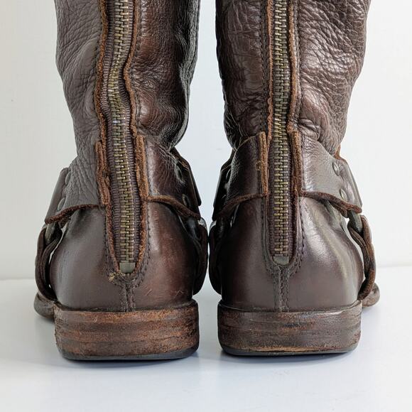 Frye Melissa Harness Tall Leather Boots Back Zip Dark Brown Size 7 - Picture 6 of 16